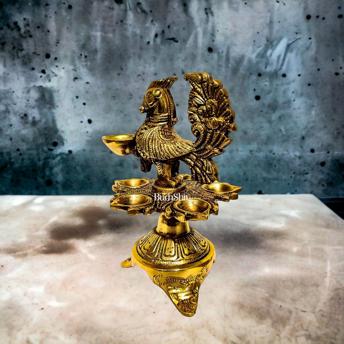 Unique Pure Fine Brass Annam Oil Deepam Lamp with 6 Diyas | Exquisite Home Temple Decor |