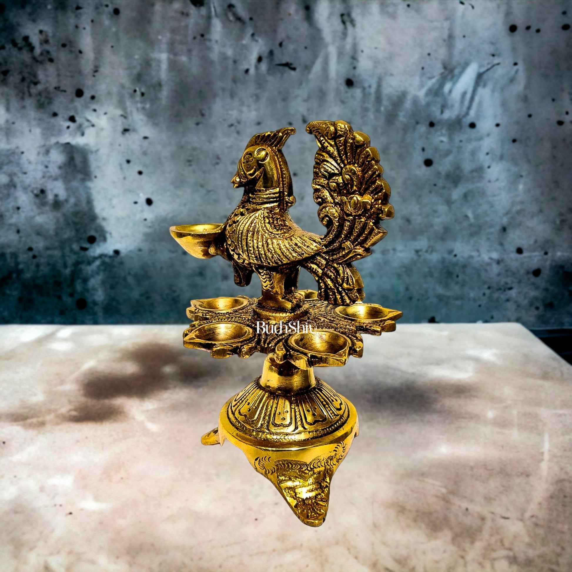 Unique Pure Fine Brass Annam Oil Deepam Lamp with 6 Diyas | Exquisite Home Temple Decor |