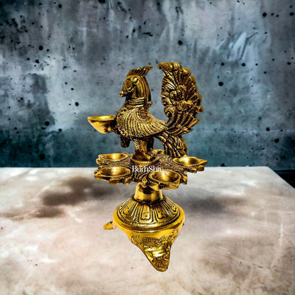 Unique Pure Fine Brass Annam Oil Deepam Lamp with 6 Diyas | Exquisite Home Temple Decor |