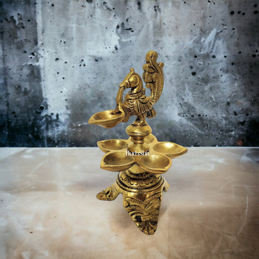 Unique Pure Fine Brass Annam Oil Deepam Lamp with 6 Diyas (SMALL)