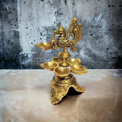Unique Pure Fine Brass Annam Oil Deepam Lamp with 6 Diyas (SMALL)