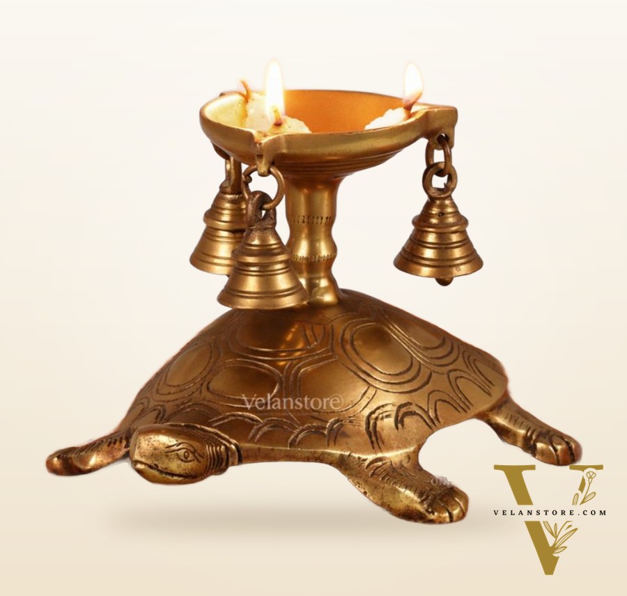 Unique Pure Fine Brass Tortoise Diya with Bells