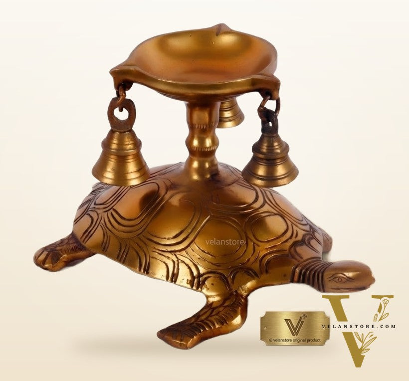 Unique Pure Fine Brass Tortoise Diya with Bells