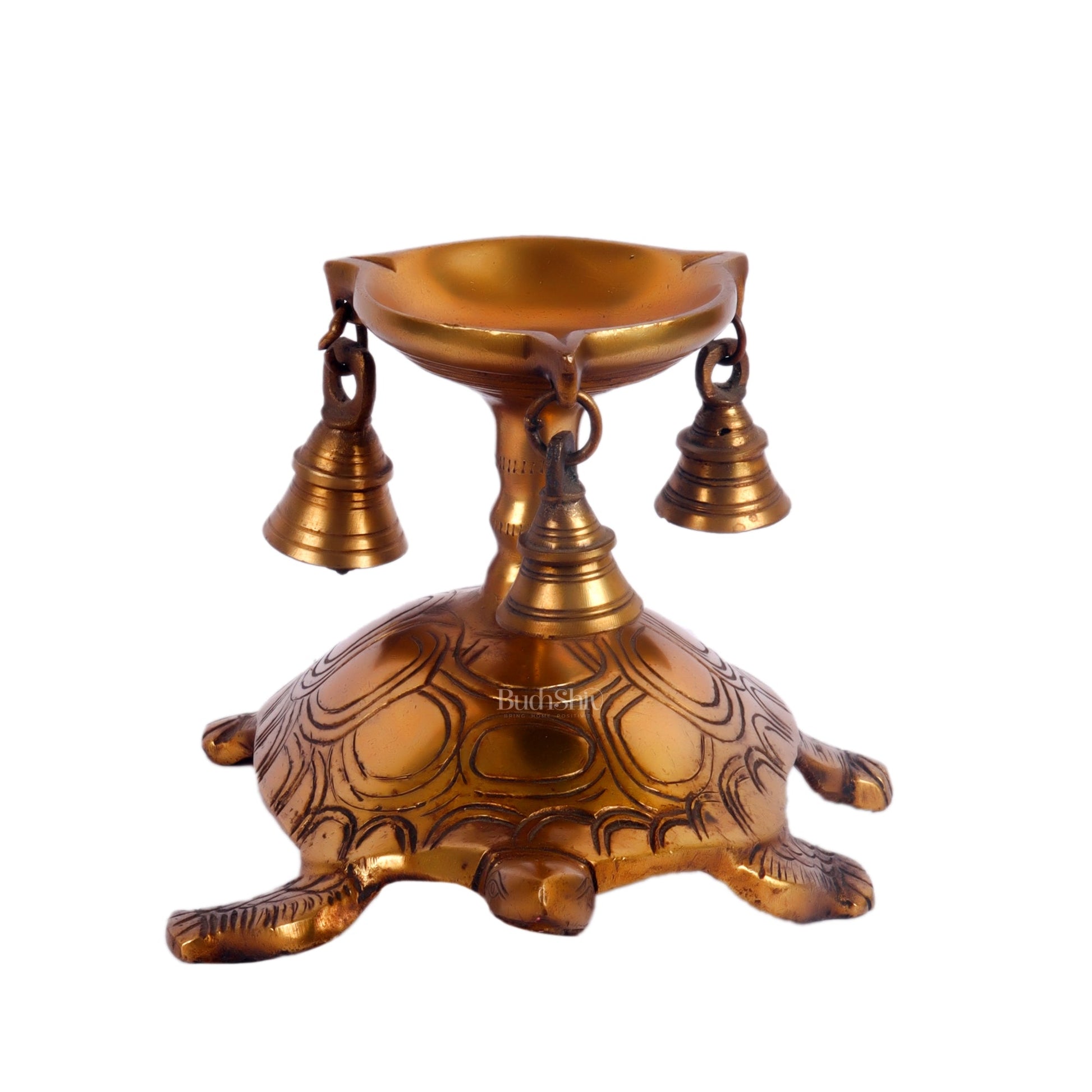 Unique Pure Fine Brass Tortoise Diya with Bells