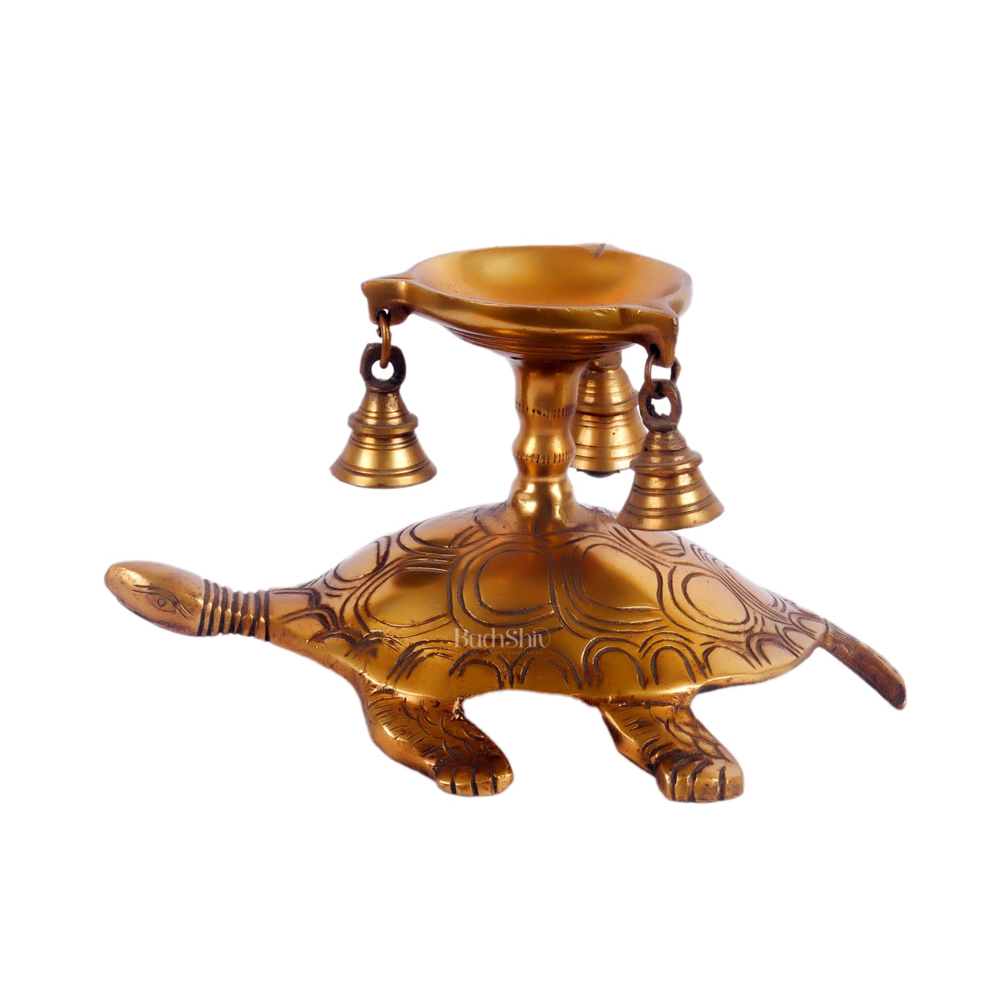 Unique Pure Fine Brass Tortoise Diya with Bells
