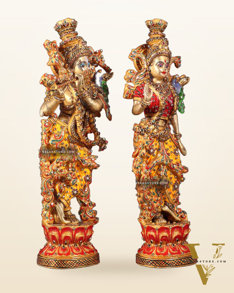 Unique Radha Krishna Brass Idol Pair with Meenakari Laakh Work 14"