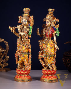 Unique Radha Krishna Brass Idol Pair with Meenakari Laakh Work 14"