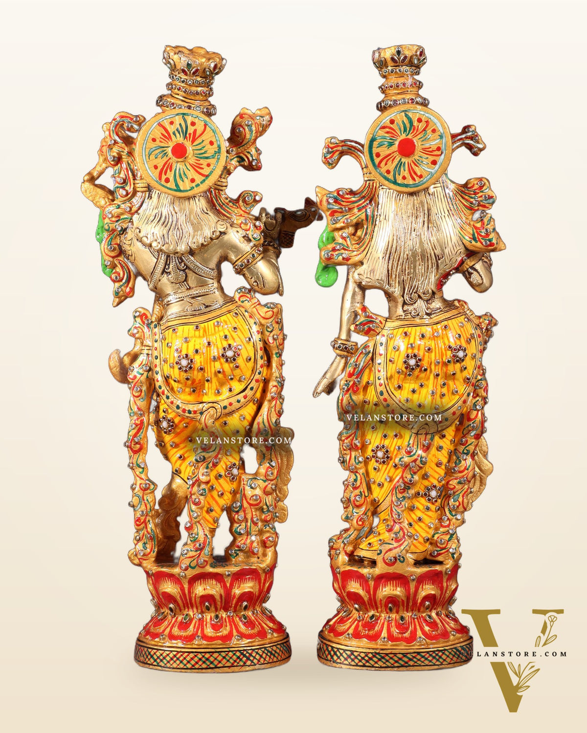 Unique Radha Krishna Brass Idol Pair with Meenakari Laakh Work 14"