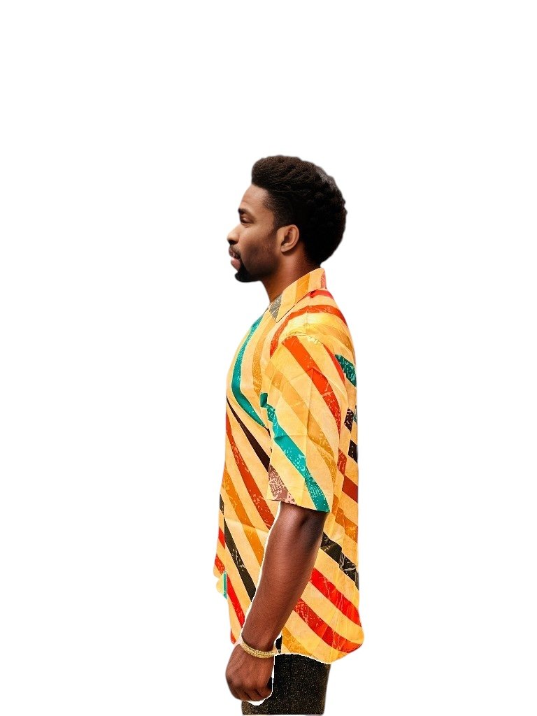 Multi Colour Relaxed Fit Striped Casual Shirt Retro Men-2