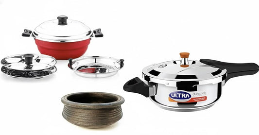 Rasam & Sambar Cooking Combo - Pressure Cooker, Clay Handi & Multi Kadai Bundle
