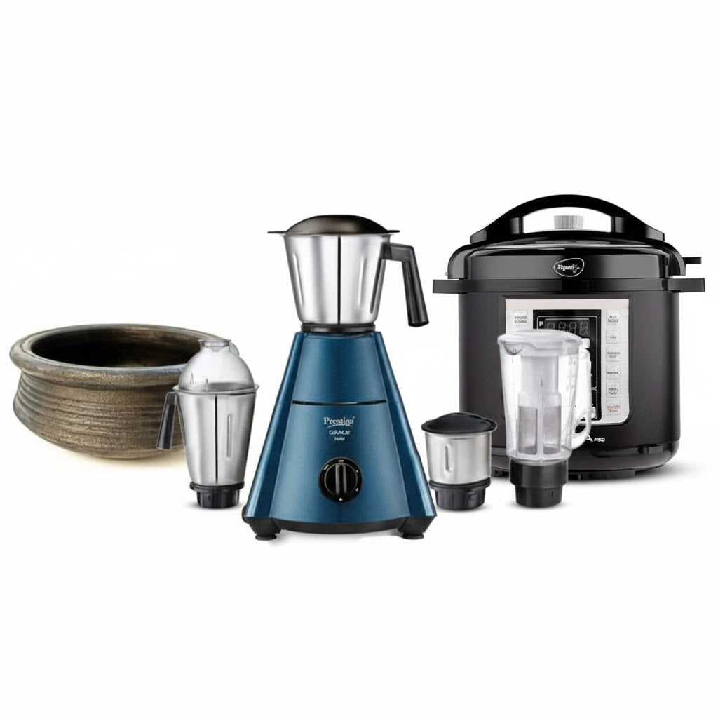 Rice & Pongal Cooking Combo - Electric Cooker, Clay Handi & Mixer Bundle