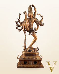 Urdhava Tandava Antique 26-Inch Brass Tripurantaka dancing Lord Shiva Statue