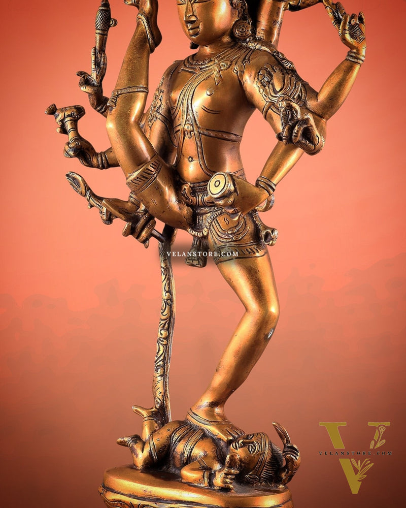 Urdhava Tandava Antique 26-Inch Brass Tripurantaka dancing Lord Shiva Statue
