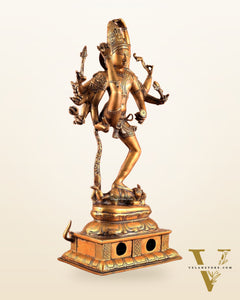 Urdhava Tandava Antique 26-Inch Brass Tripurantaka dancing Lord Shiva Statue