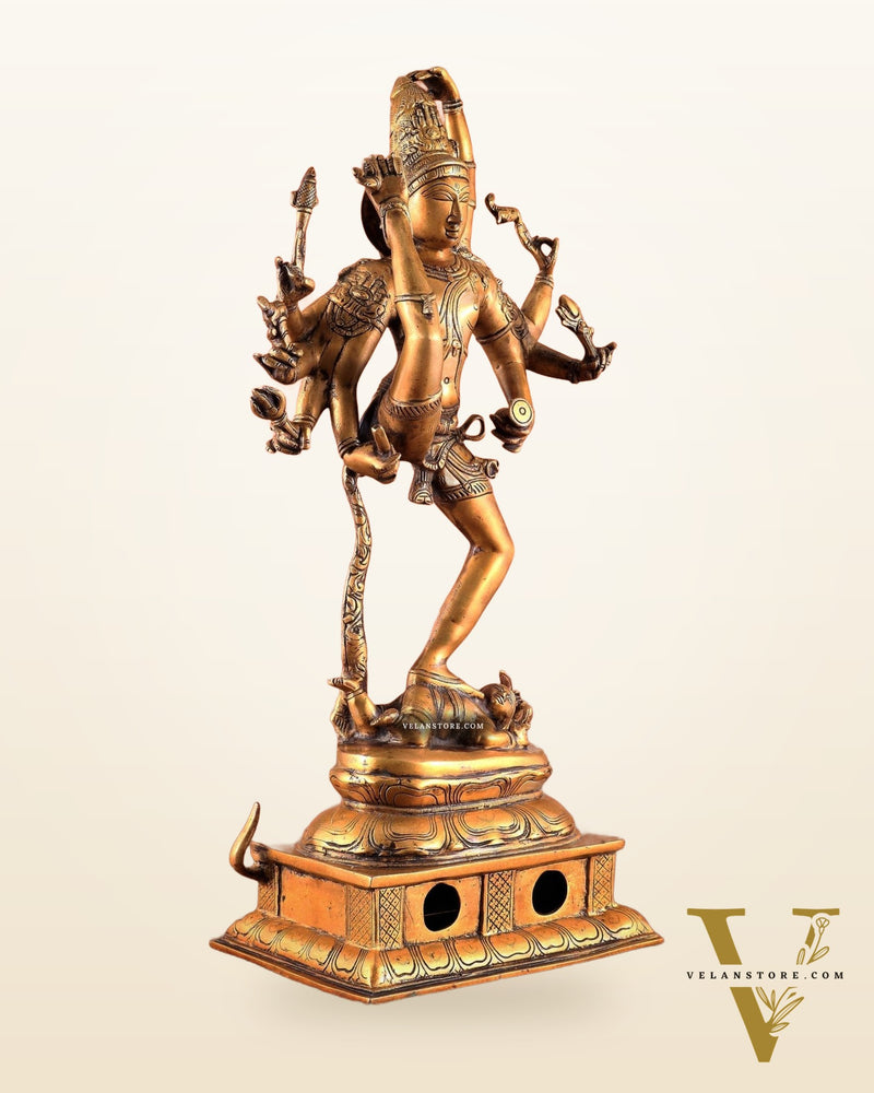 Urdhava Tandava Antique 26-Inch Brass Tripurantaka dancing Lord Shiva Statue