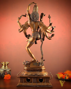 Urdhava Tandava Antique 26-Inch Brass Tripurantaka dancing Lord Shiva Statue