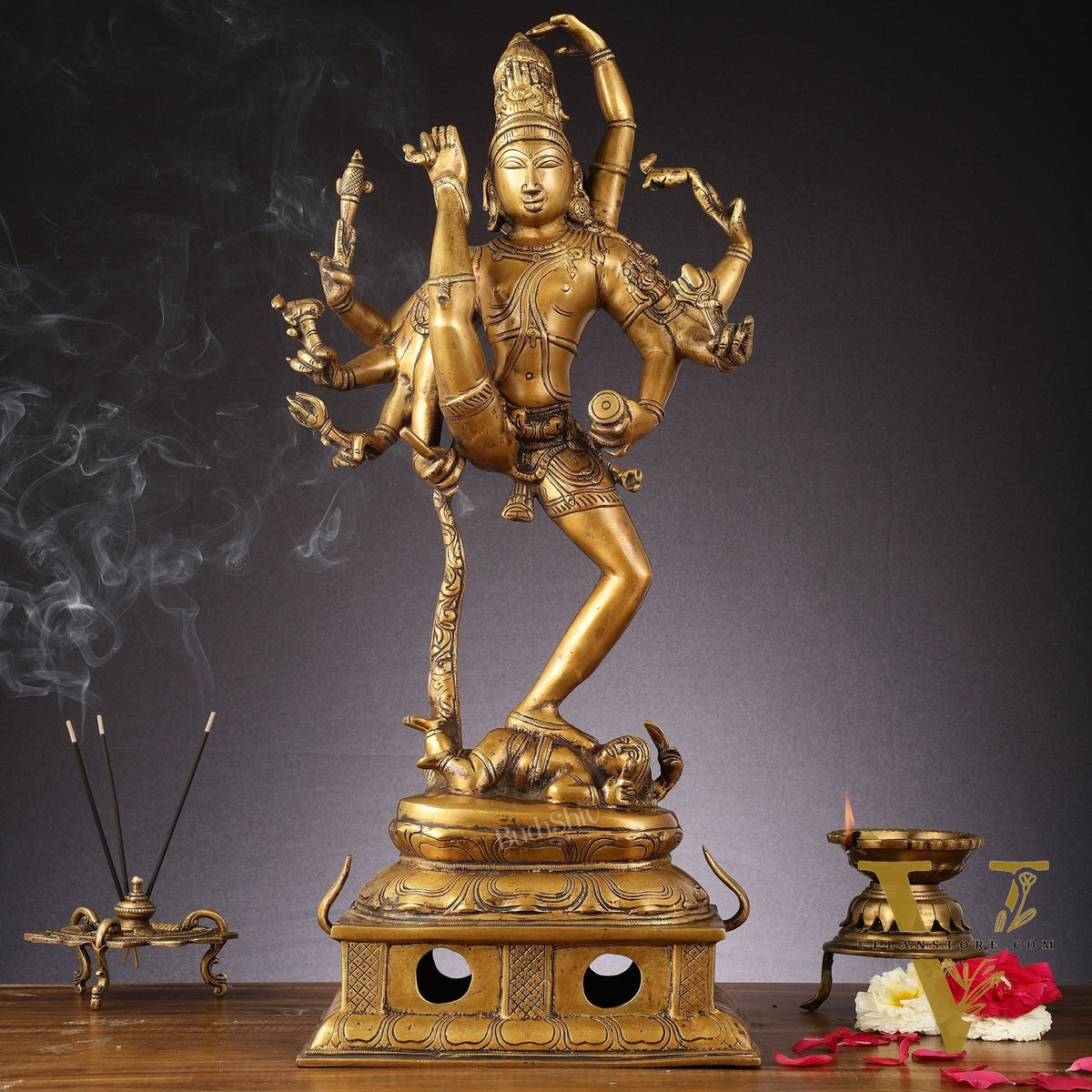 Urdhava Tandava Antique 26-Inch Brass Tripurantaka Lord Shiva Statue