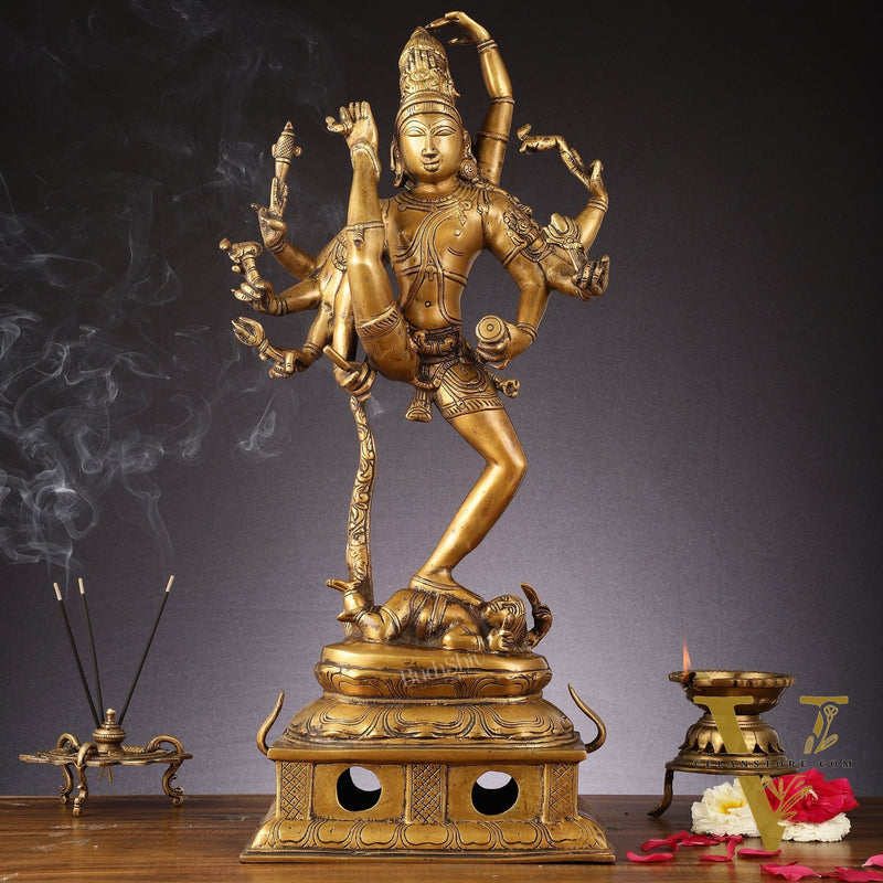 Urdhava Tandava Antique 26-Inch Brass Tripurantaka Lord Shiva Statue