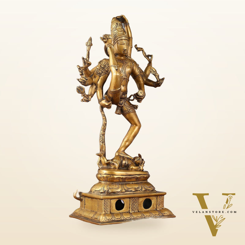 Urdhava Tandava Antique 26-Inch Brass Tripurantaka Lord Shiva Statue