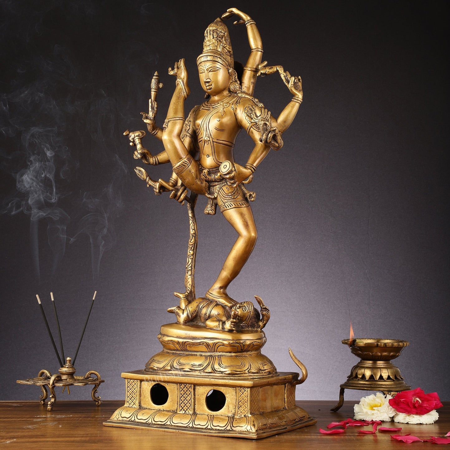 Urdhava Tandava Antique 26-Inch Brass Tripurantaka Lord Shiva Statue