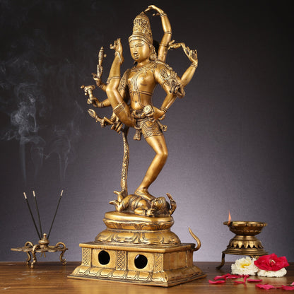 Urdhava Tandava Antique 26-Inch Brass Tripurantaka Lord Shiva Statue