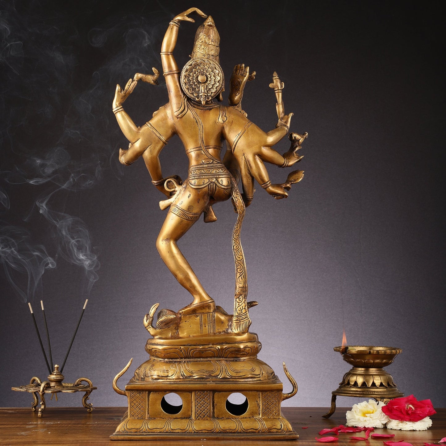 Urdhava Tandava Antique 26-Inch Brass Tripurantaka Lord Shiva Statue