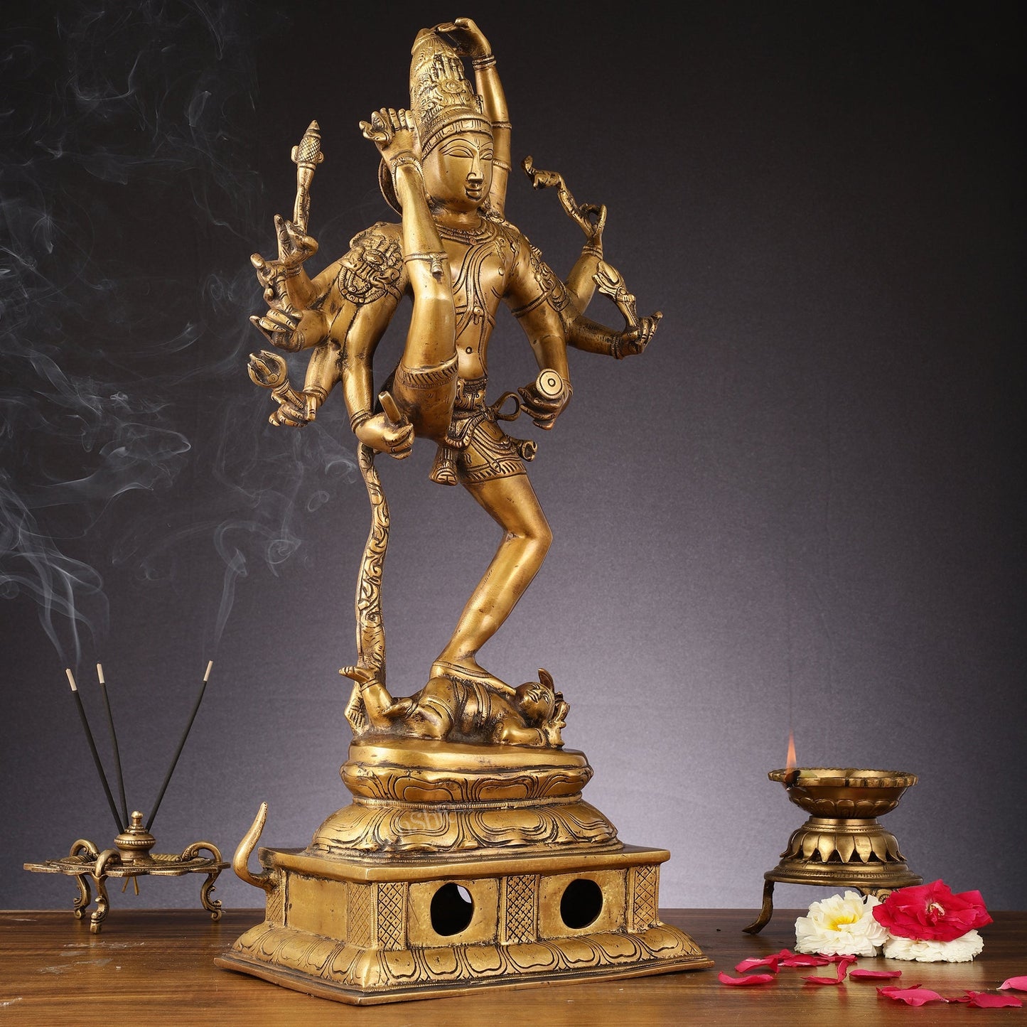 Urdhava Tandava Antique 26-Inch Brass Tripurantaka Lord Shiva Statue