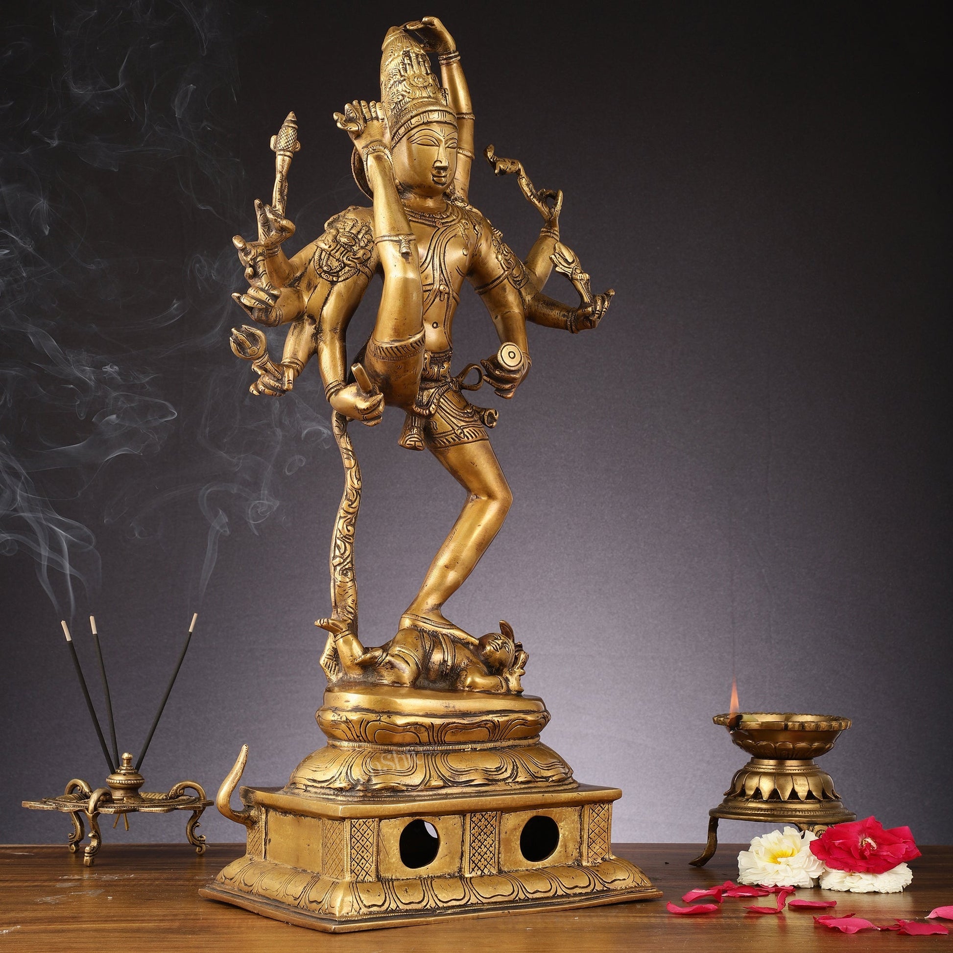 Urdhava Tandava Antique 26-Inch Brass Tripurantaka Lord Shiva Statue