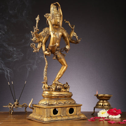 Urdhava Tandava Antique 26-Inch Brass Tripurantaka Lord Shiva Statue