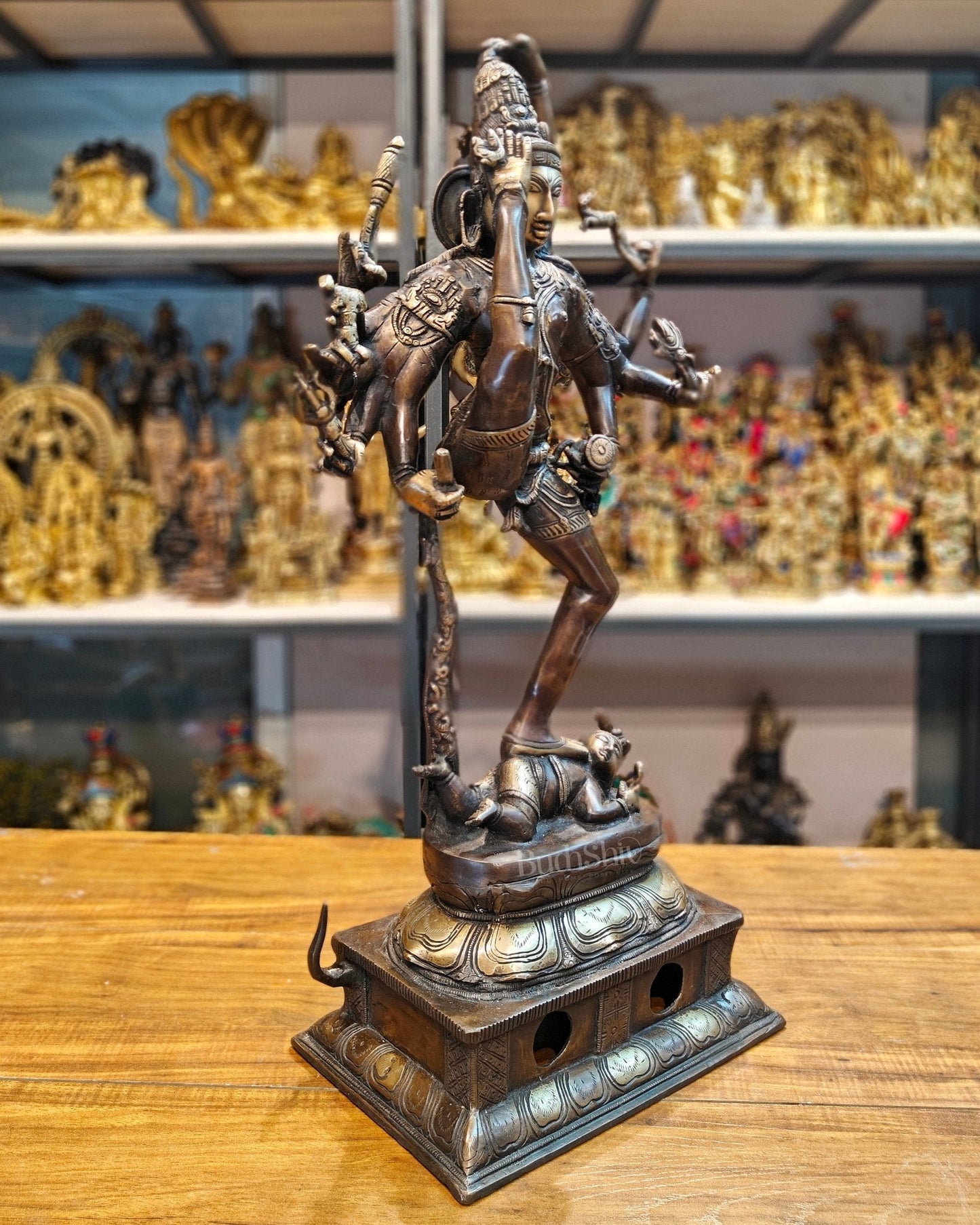Urdhava Tandava Intricate 26-Inch Brass Tripurantaka Lord Shiva Statue