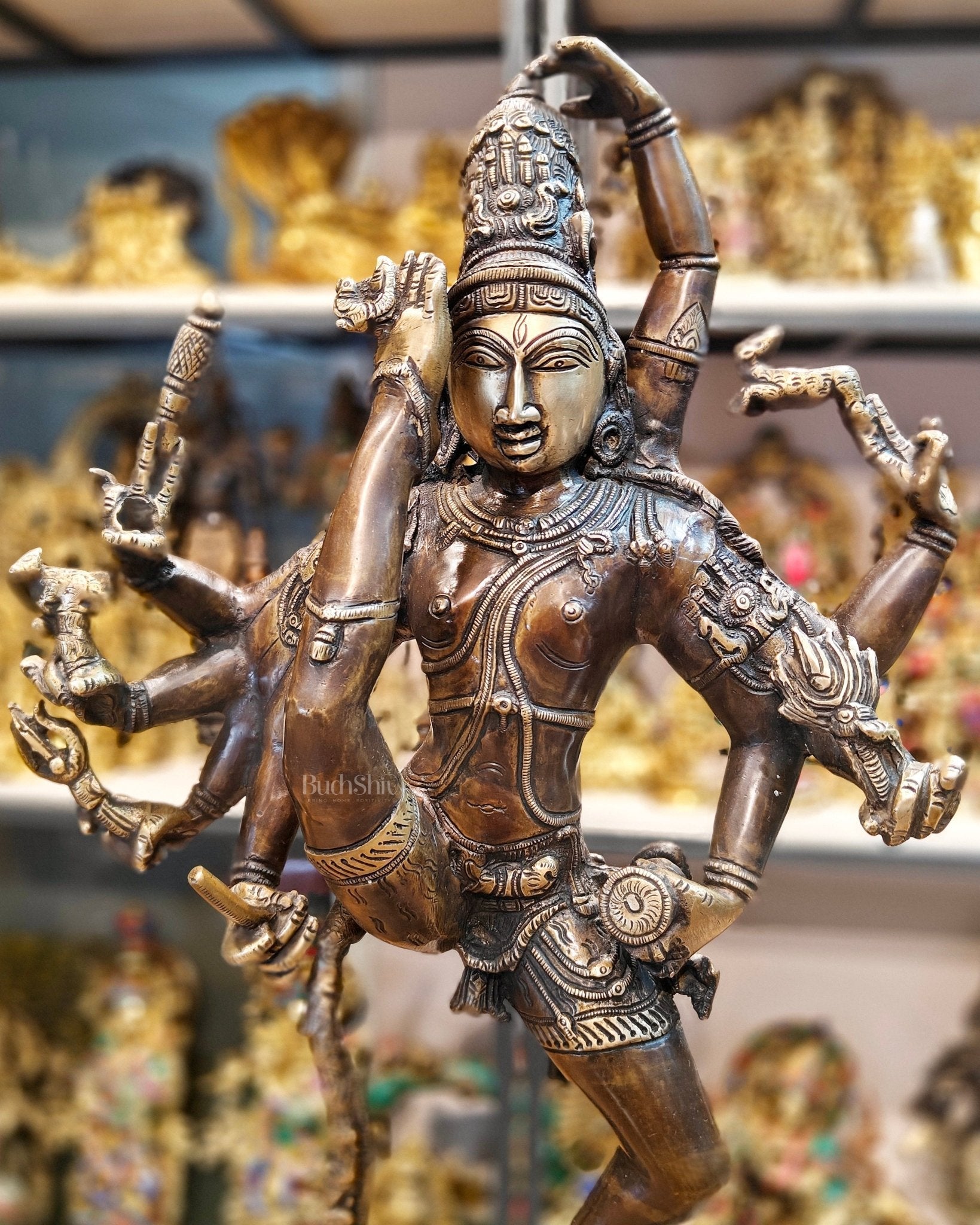 Urdhava Tandava Intricate 26-Inch Brass Tripurantaka Lord Shiva Statue