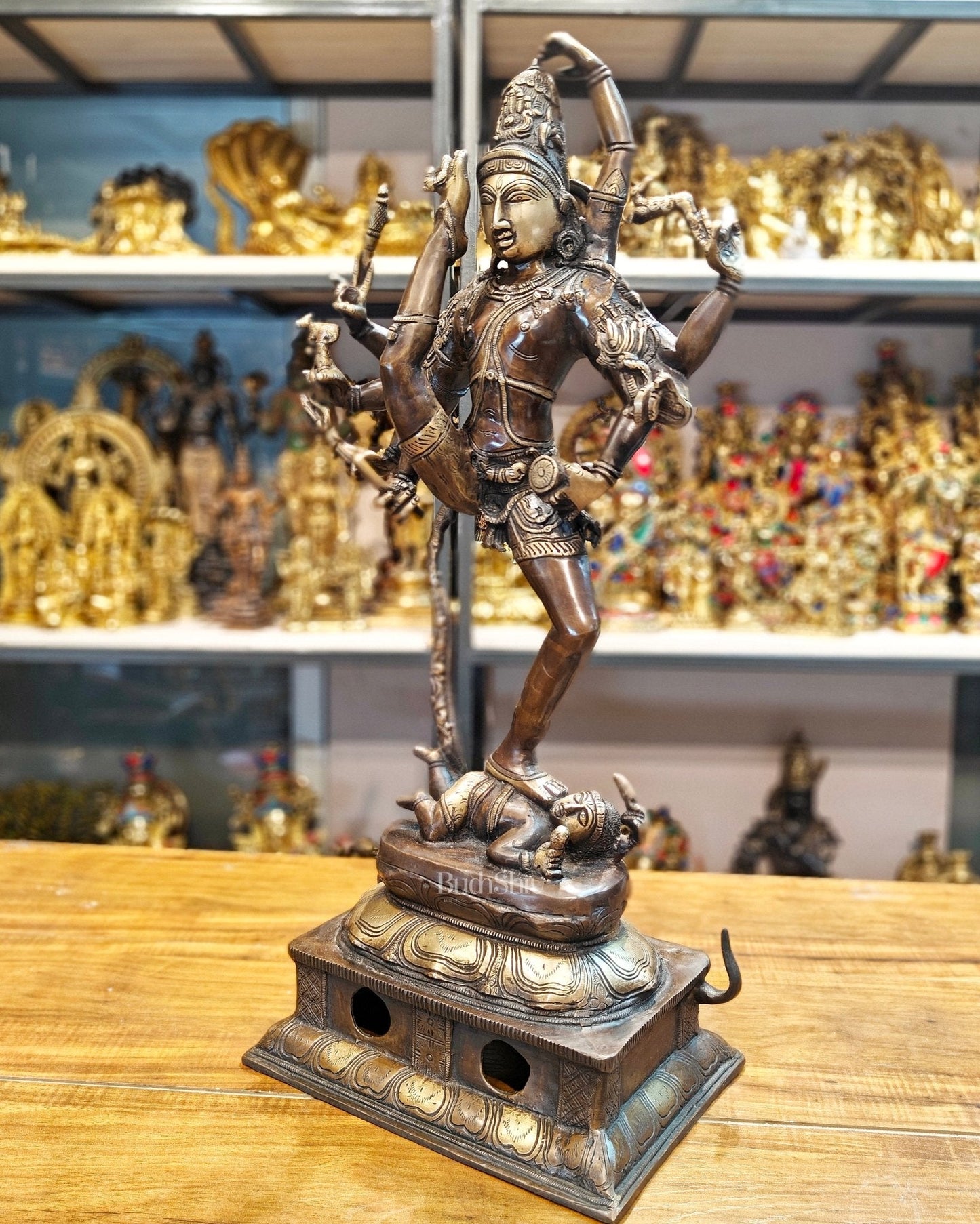 Urdhava Tandava Intricate 26-Inch Brass Tripurantaka Lord Shiva Statue