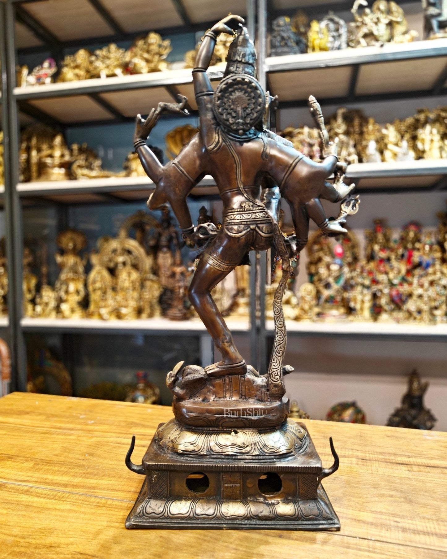 Urdhava Tandava Intricate 26-Inch Brass Tripurantaka Lord Shiva Statue