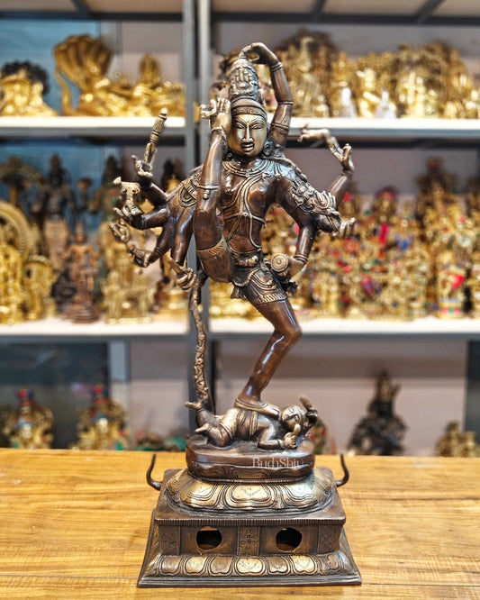 Urdhava Tandava Intricate 26-Inch Brass Tripurantaka Lord Shiva Statue