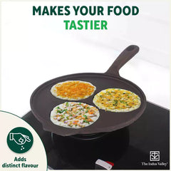 CASTrong Cast Iron Uttapam/ Set Dosa Tawa, 3 Pit, Pre-seasoned, 100% Pure, Toxin-free, Induction, 23cm