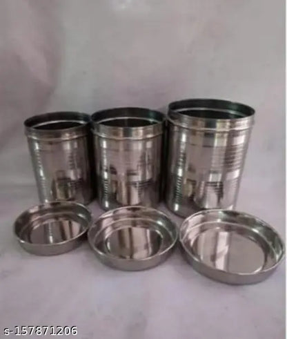 Stainless Steel Vertical Canisters\/Ubha Dabba\/Storage Containers Set of 3Pcs (No. 10 to No. 12) (900ml, 1.250 LTR, 1.6 LTR)
