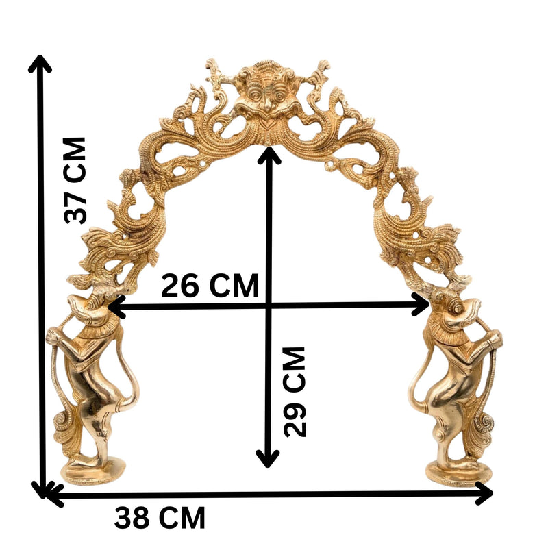 Traditional Brass Prabhavali for Home Temple Wall Decor with Yali Lions | Deity Arch Frame | Makara Torana | Tiruvasi | Pooja Backdrop Aura for Idols, Gold, 15 Inch, 1 Piece