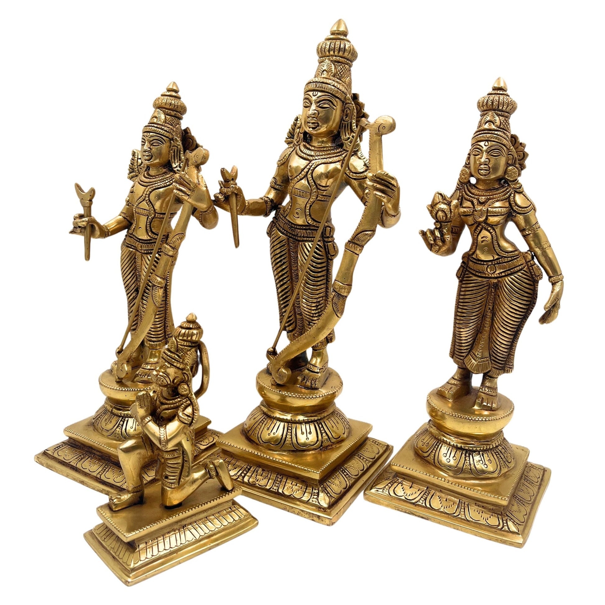 Brass Ram Darbar Idol, Peetal Shri Ram Sita Lakshman Hanuman Murti, Pital Ram Parivar Statue, Ashtadhatu Ram Sita Vigraham,Gold, 12 Inch, 1 Piece