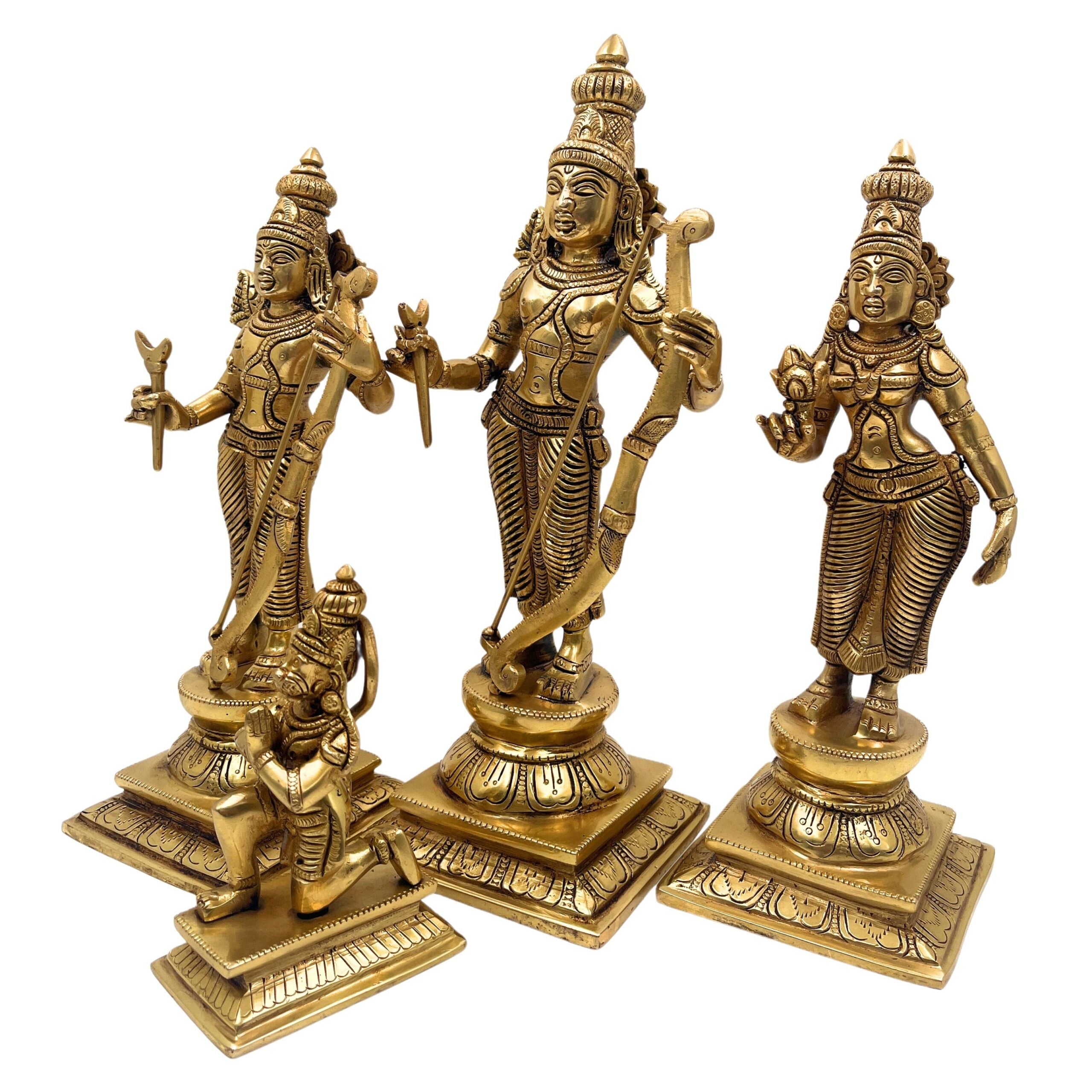 Brass Ram Darbar Idol, Peetal Shri Ram Sita Lakshman Hanuman Murti, Pital Ram Parivar Statue, Ashtadhatu Ram Sita Vigraham,Gold, 12 Inch, 1 Piece
