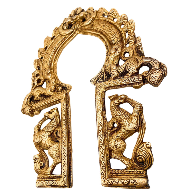 Brass Prabhavali with Yali Arch, Wall Hanging Prabhawali Backplate for Temple & Home Decor, Prabhaval Frame for Deity Idol, Gold, 10 Inch, 1 Piece