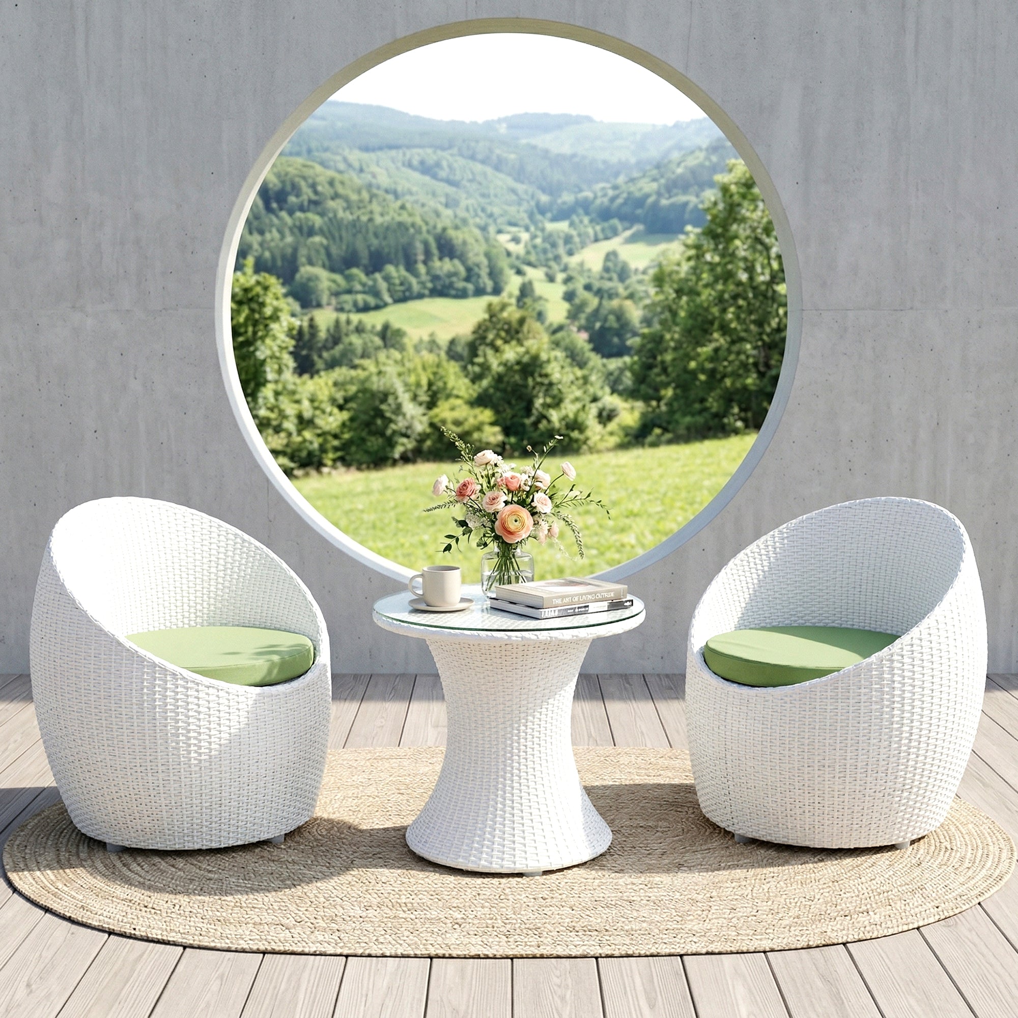Vaaka Outdoor Patio Seating Set 2 Chairs and 1 Table Set (White)