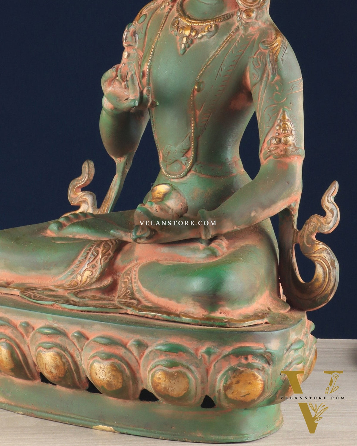 Vajrasattva, The Primordial Buddha – Antique Patina Brass Statue, 16"