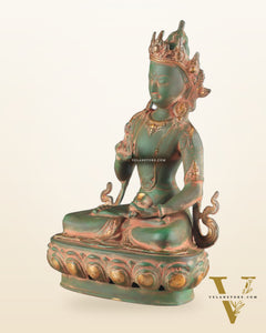Vajrasattva, The Primordial Buddha – Antique Patina Brass Statue, 16"
