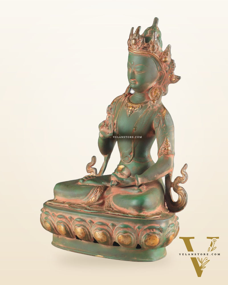 Vajrasattva, The Primordial Buddha – Antique Patina Brass Statue, 16"