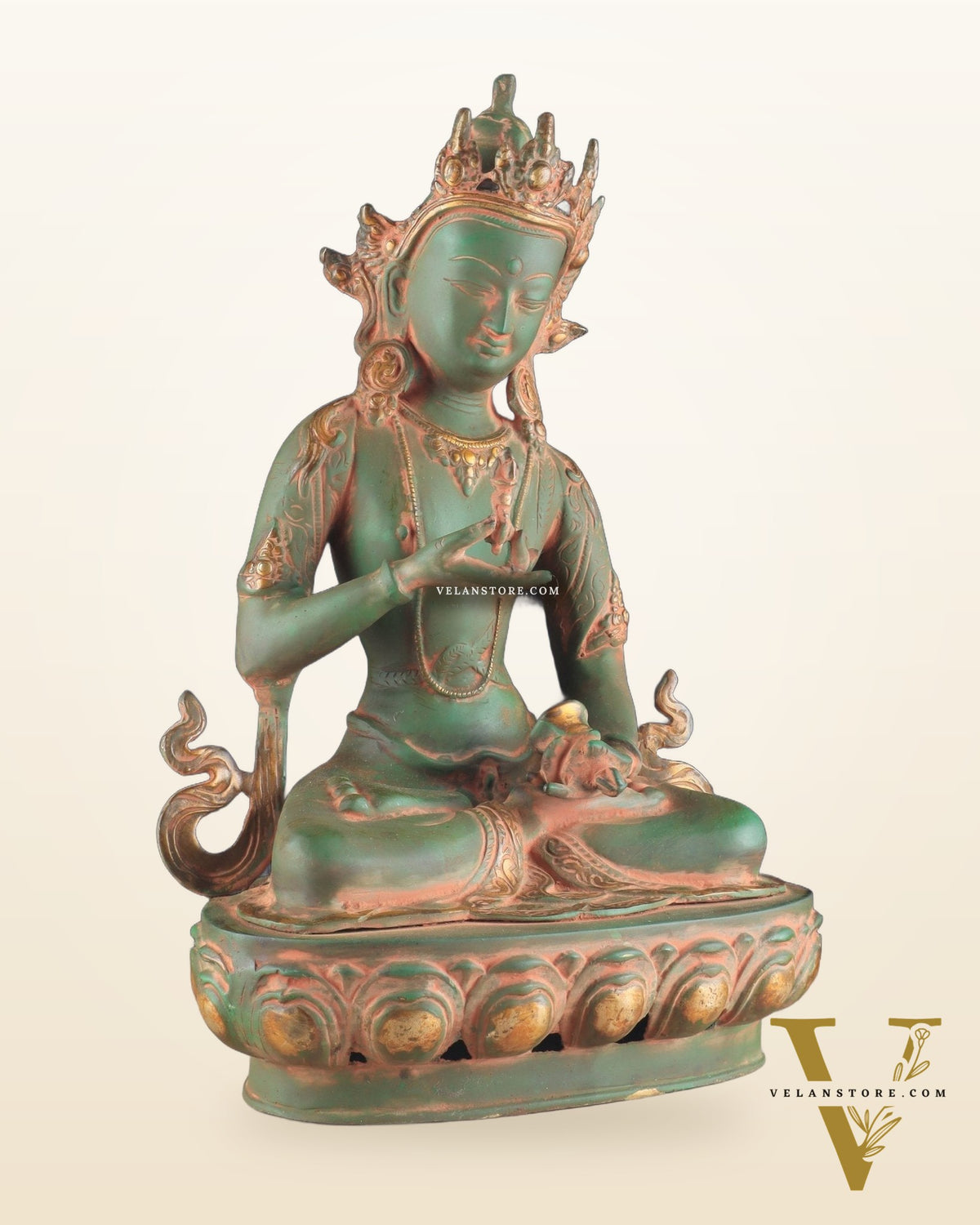 Vajrasattva, The Primordial Buddha – Antique Patina Brass Statue, 16"
