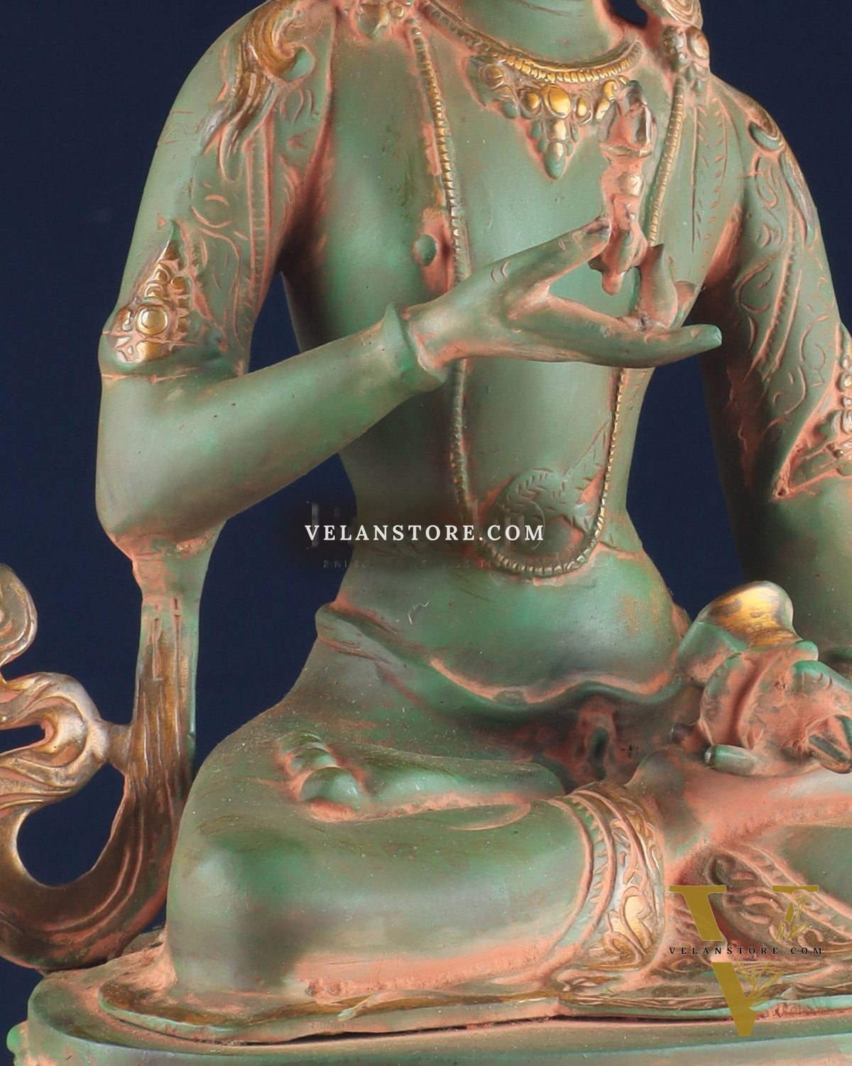Vajrasattva, The Primordial Buddha – Antique Patina Brass Statue, 16"