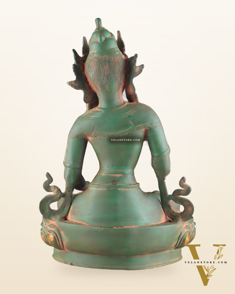 Vajrasattva, The Primordial Buddha – Antique Patina Brass Statue, 16"