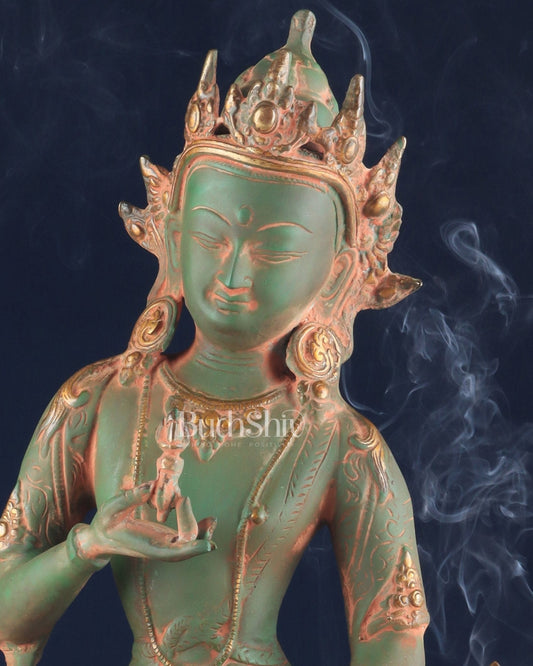 Vajrasattva, The Primordial Buddha – Antique Patina Brass Statue, 16"