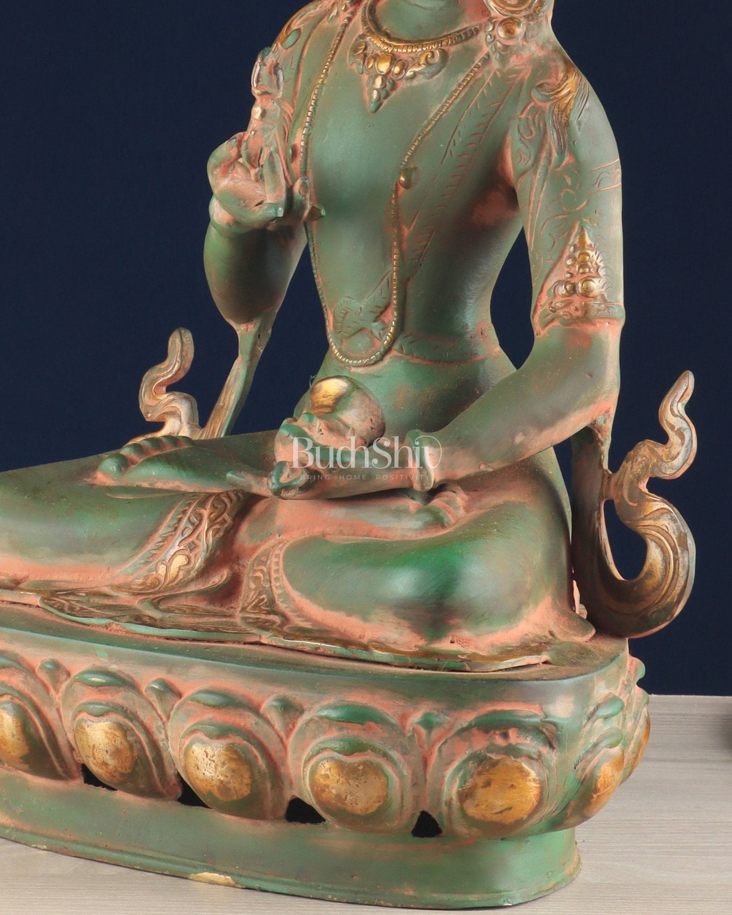 Vajrasattva, The Primordial Buddha – Antique Patina Brass Statue, 16"