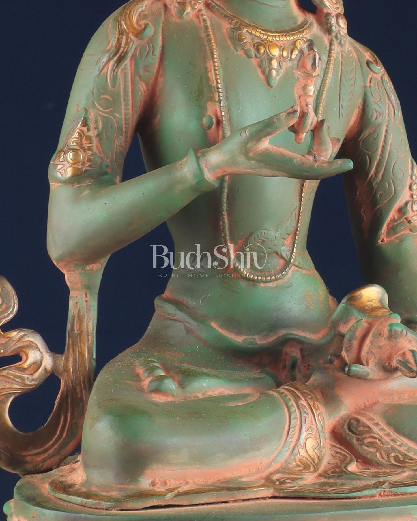 Vajrasattva, The Primordial Buddha – Antique Patina Brass Statue, 16"